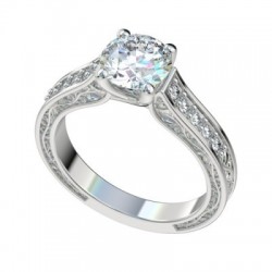Platinum Vintage Solitaire Trellis Engagement Ring w Vine Design and Diamonds PWRR1050HC